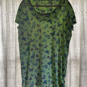 PINK Victoria's Secret Green and Blue Butterfly Print Top